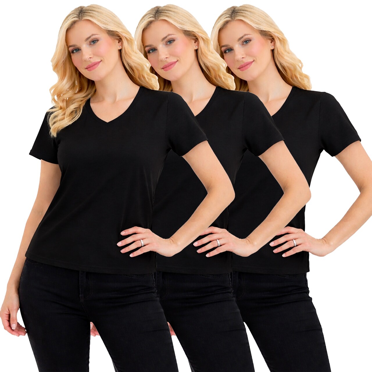 Galaxy Divatee Women’s Relaxed Fit V-Neck Short Sleeve T-Shirt-3 Pack
